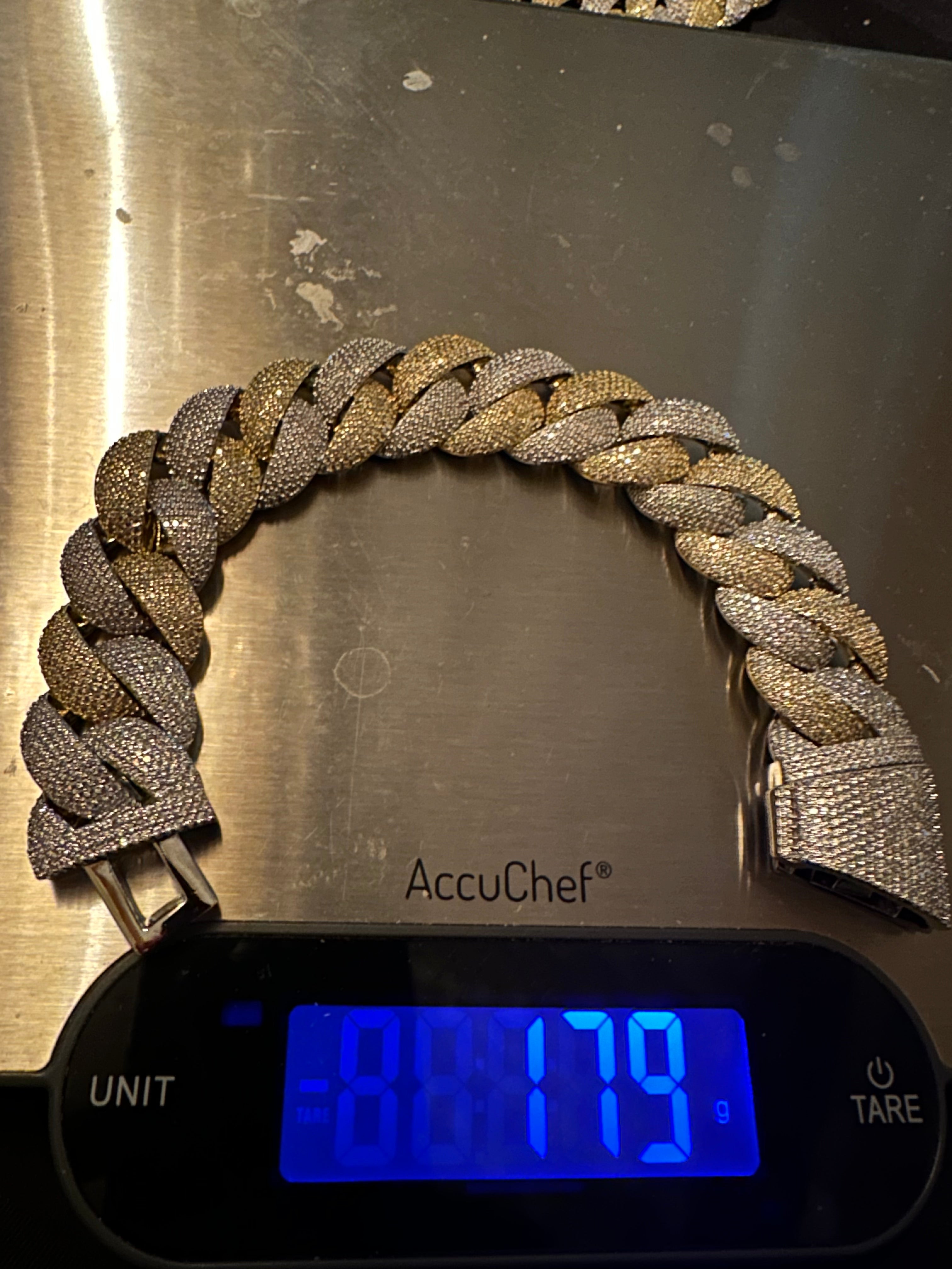 24mm XXL Cuban Miami 68.2ctw Lab Sim VVS1 Diamonds Bracelet - 2Tone Gold
