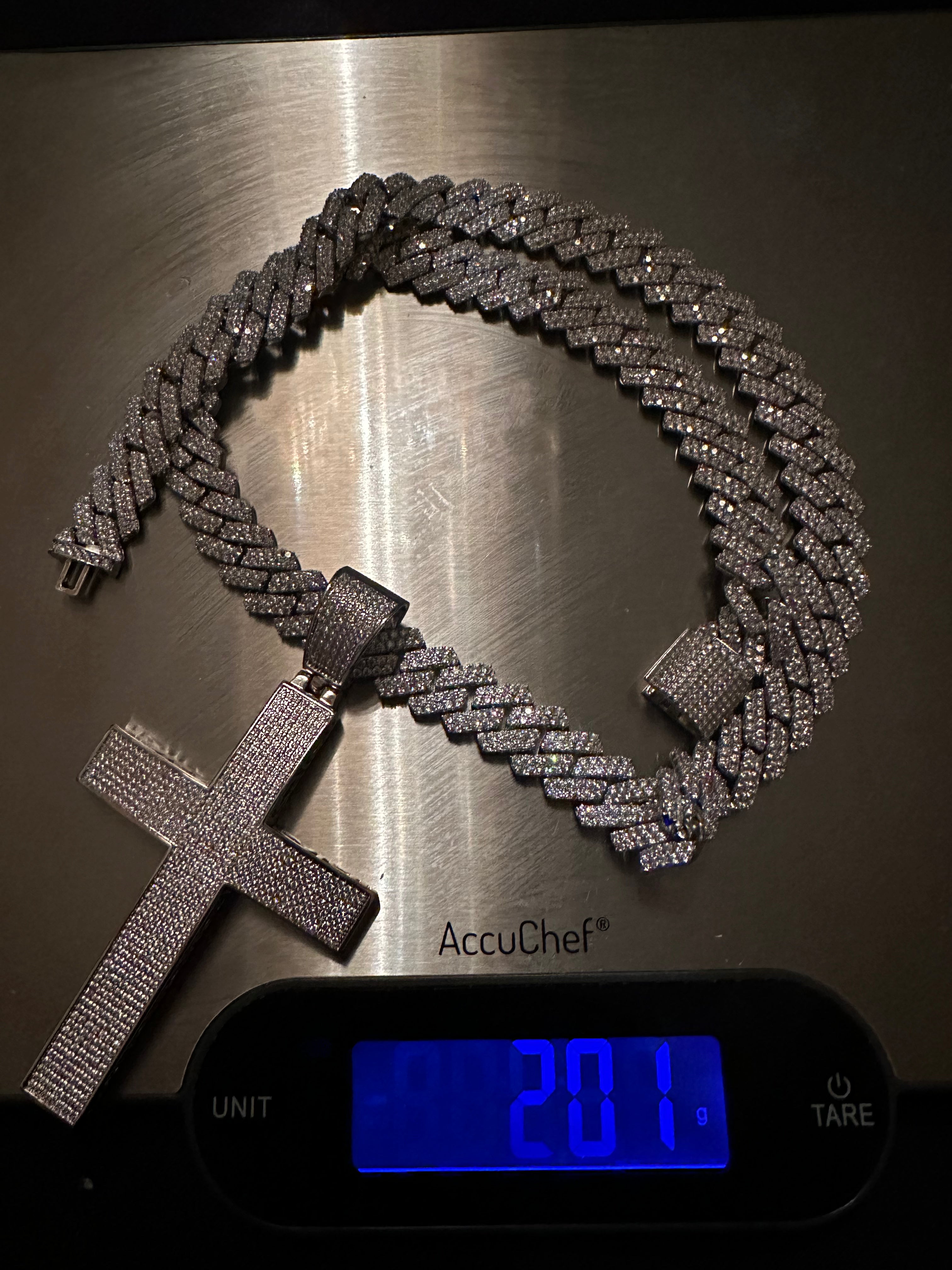 XL Cross Pendant 88.6ct Lab Sim VVS1 Diamond 14mm Cuban Prong Necklace