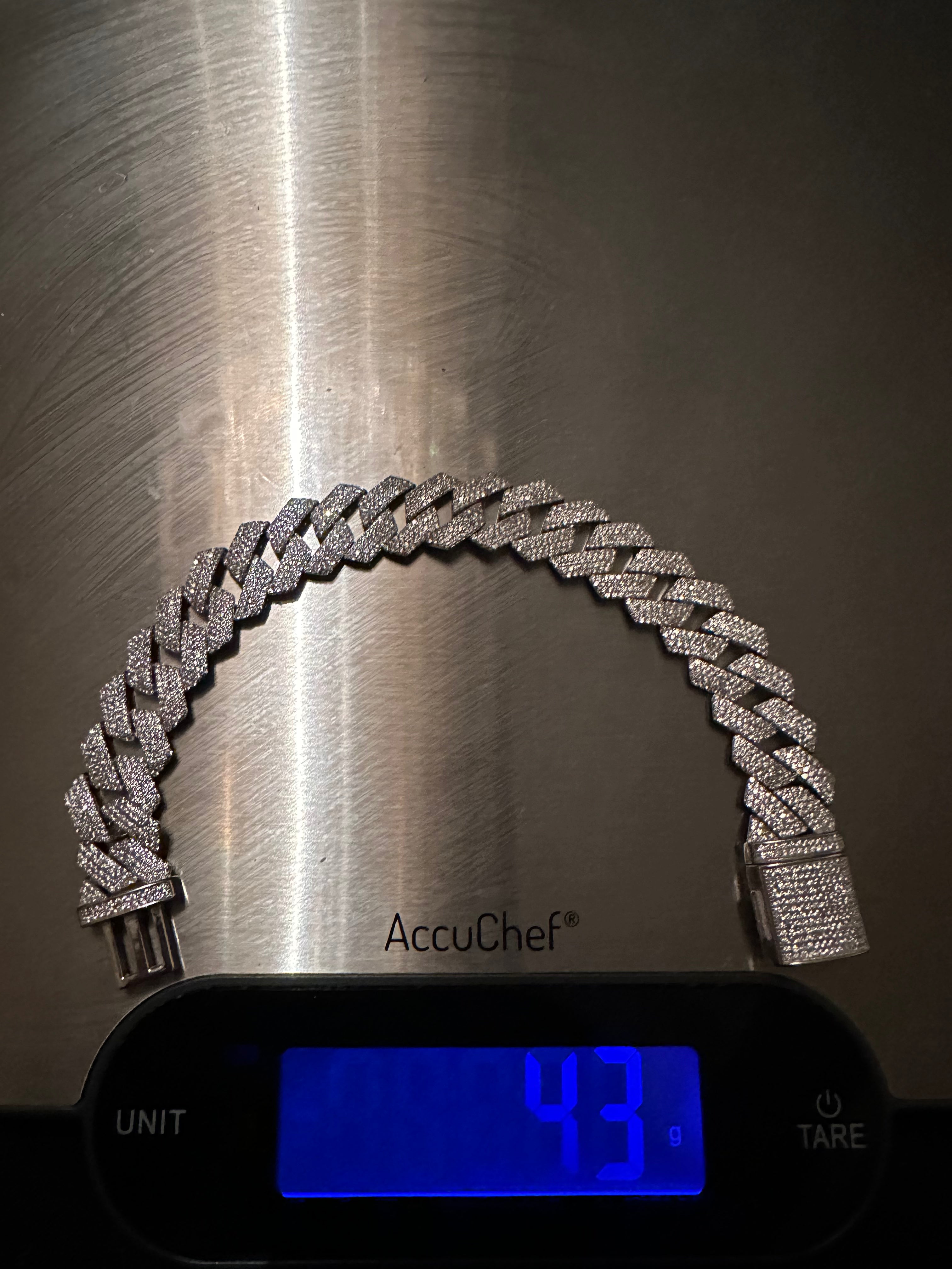 14mm Cuban Miami Prong 925 Sterling Silver Bracelet 15.6ct Lab Sim VVS1 Diamond