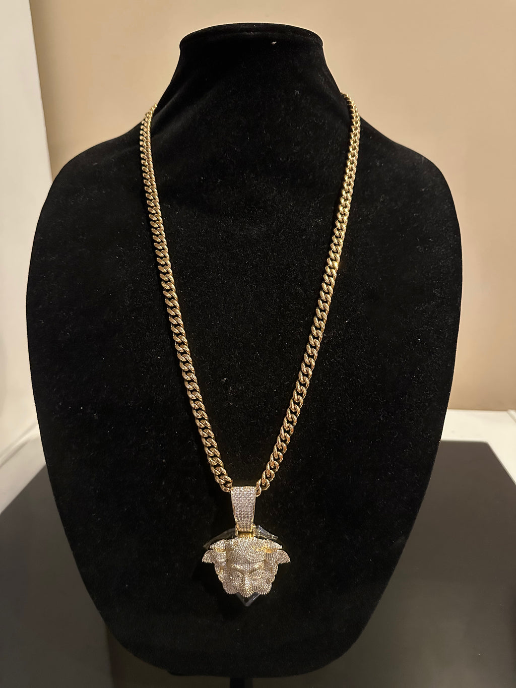 XL Medusa Pendant 4.6ct Lab Sim Diamond 8mm Cuban Miami Necklace