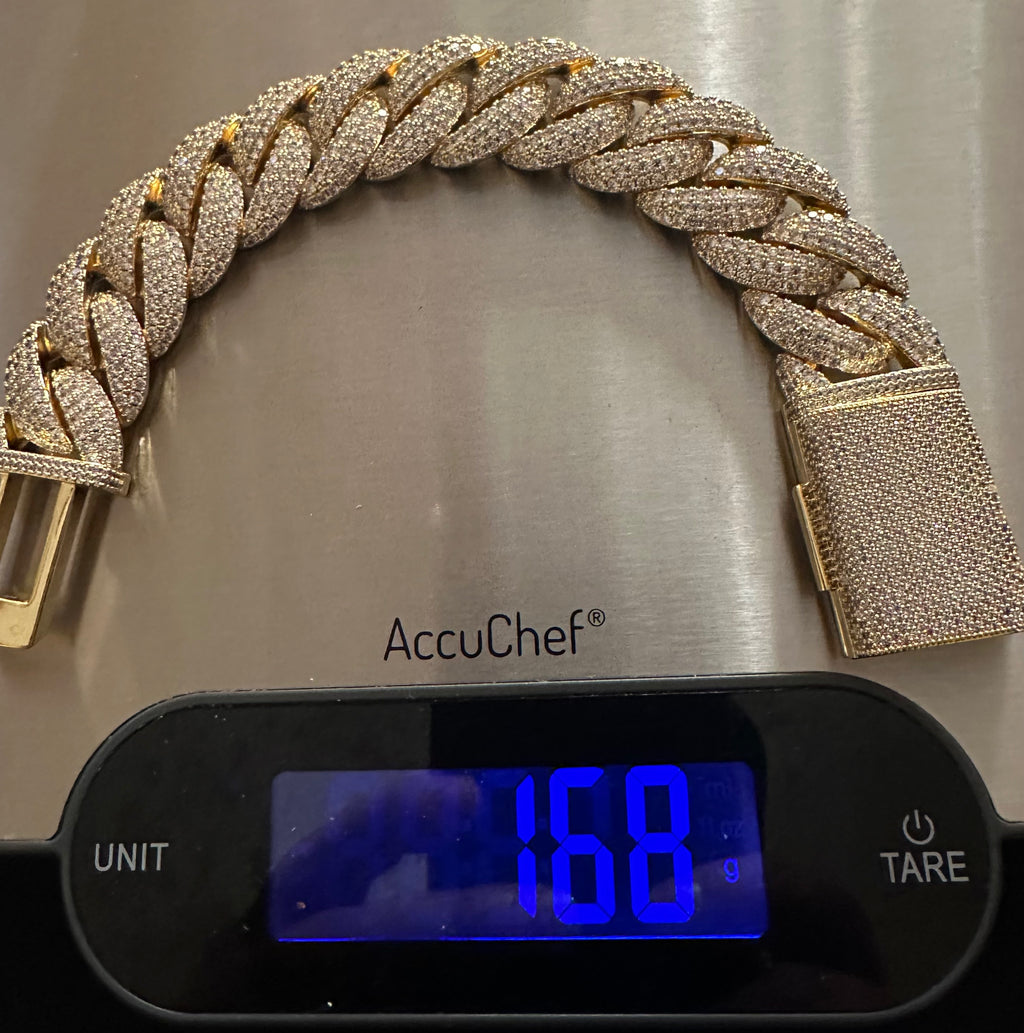 22mm XXL Cuban Miami 44.6ctw Lab Sim VVS1 Diamonds Bracelet - Gold