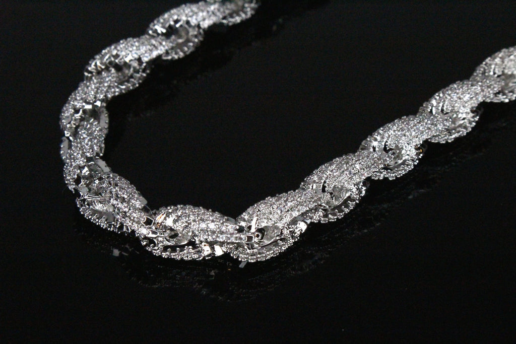 8mm Rope Chain 36ctw Lab Sim VVS1 Diamond Necklace