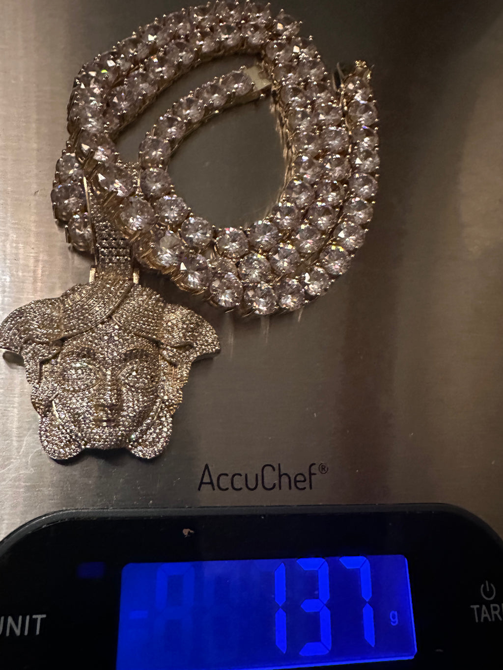 XL MEDUSA HEAD Pendant 8mm Tennis 196.2ct Lab Sim VVS1 Diamonds - GOLD