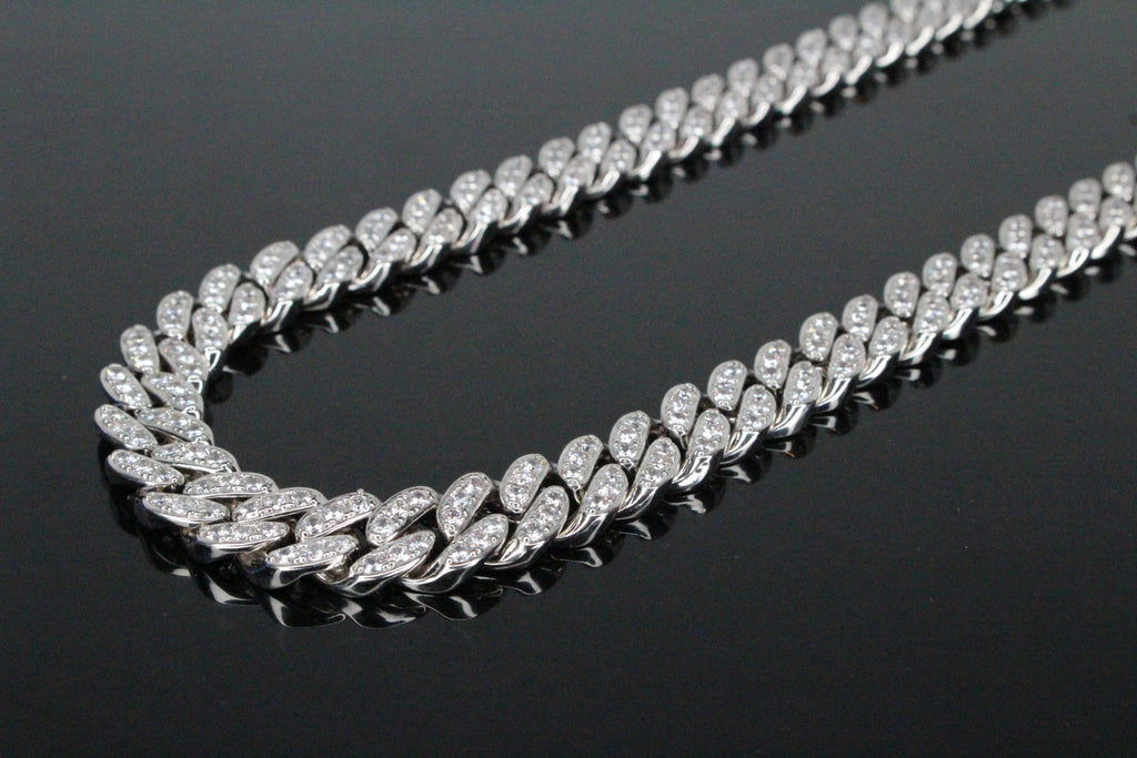 12mm Cuban Miami 62.8ctw Lab Sim VVS1 Diamonds Necklace