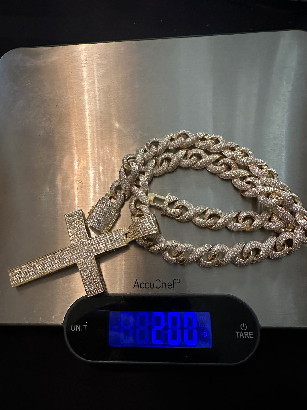 XL Cross Pendant 14mm INFINITY 75.6ct Lab Sim VVS1 Diamond Necklace GOLD