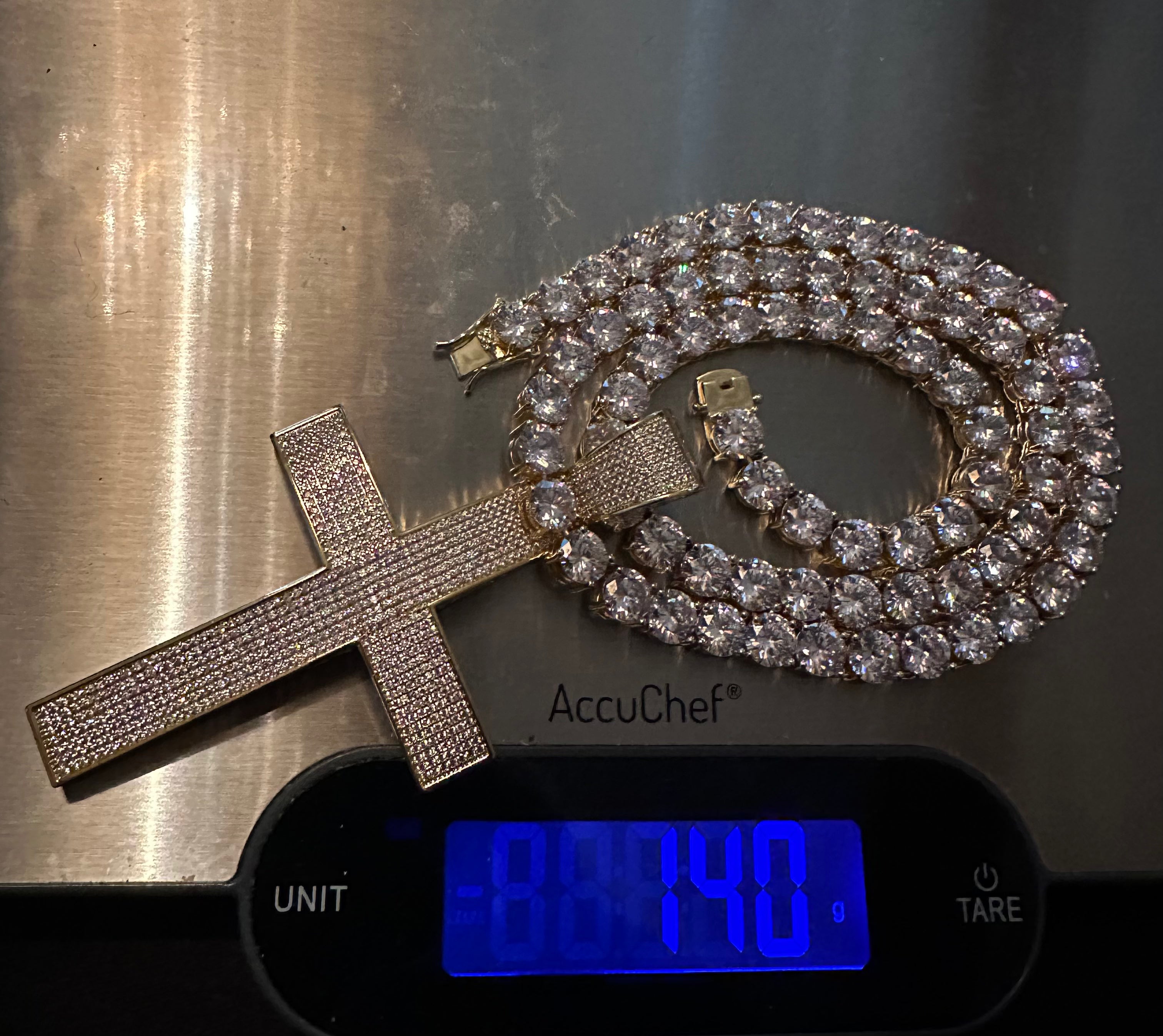 XL Cross Pendant 8mm MASSIVE XXL Tennis Chain 152ct Lab Sim VVS1 Diamond Necklace