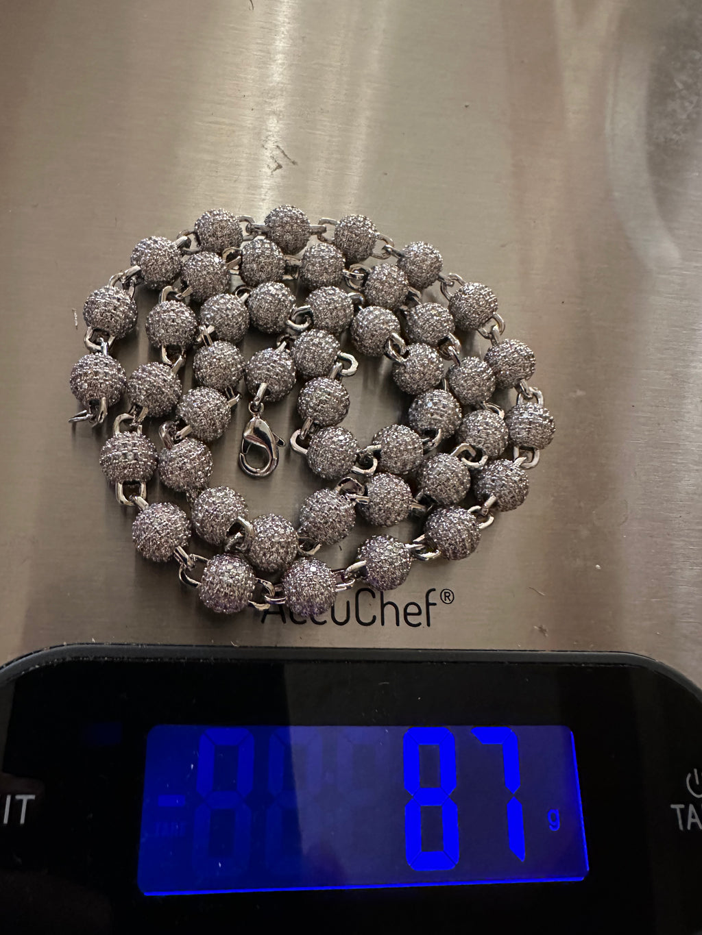 8mm BEADED Chain Necklace 62.8ctw VVS1 Lab Sim Diamonds