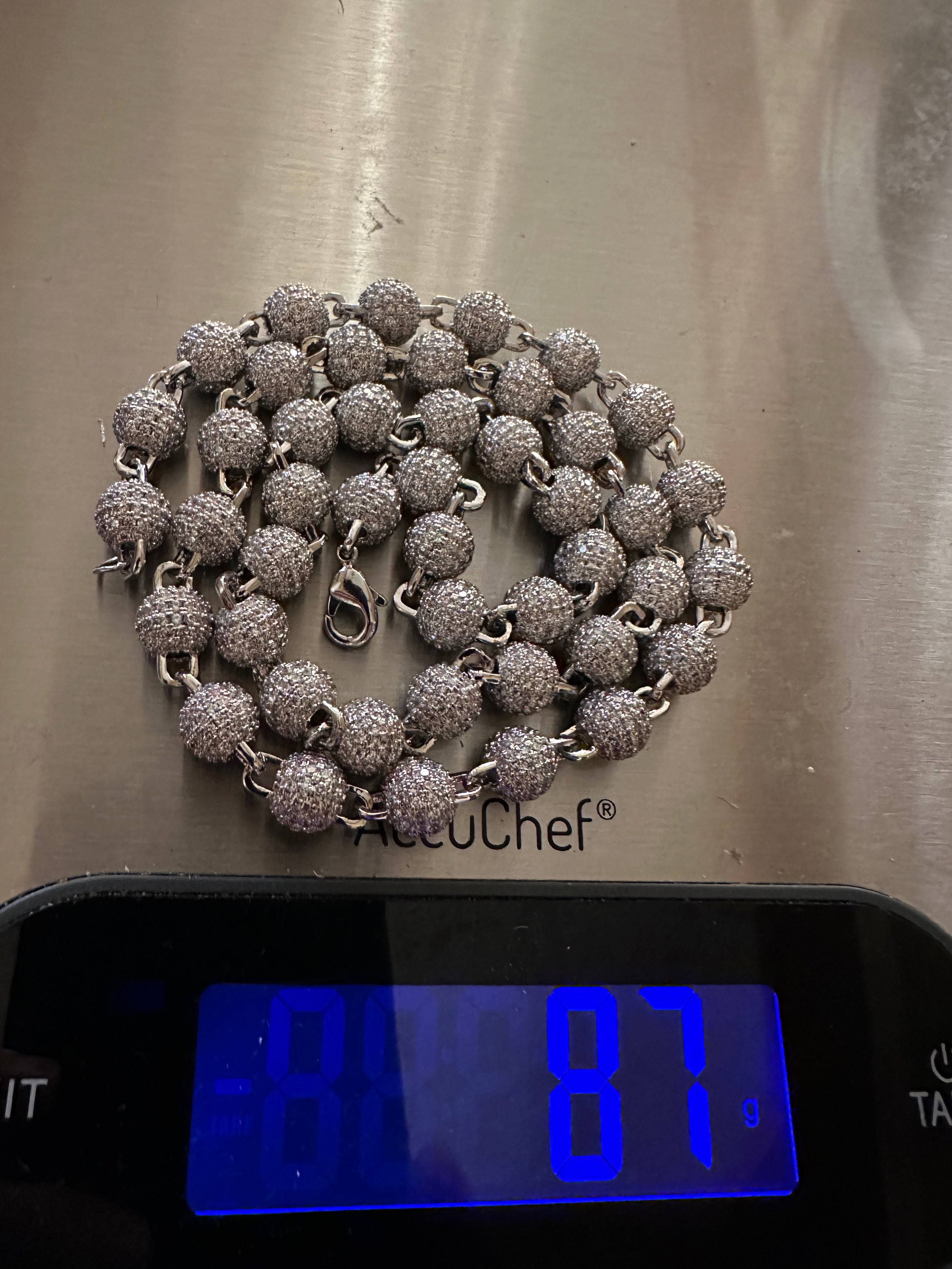 8mm BEADED Chain Necklace 62.8ctw VVS1 Lab Sim Diamonds