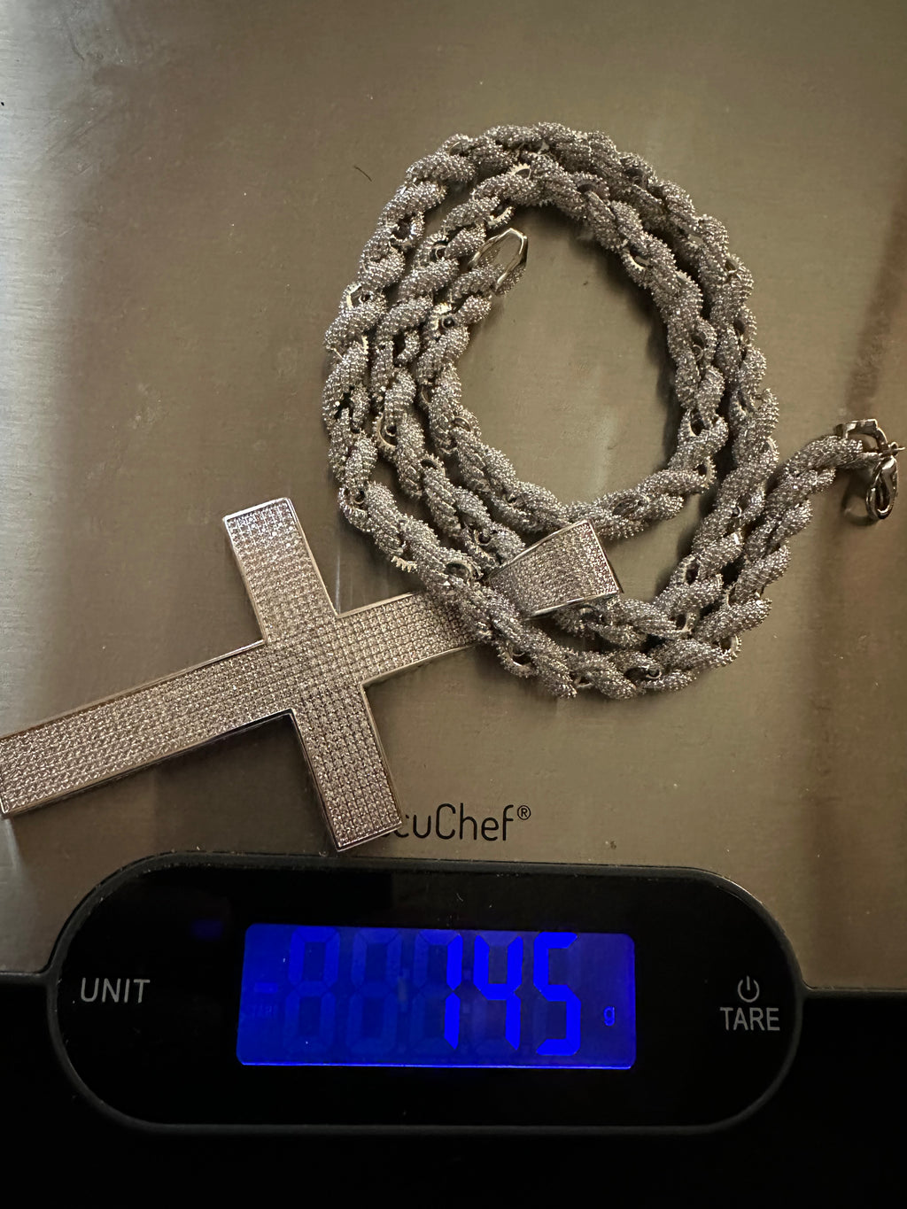 XL Cross Pendant 8mm Rope 75.8ct Lab Sim VVS1 Diamond Necklace