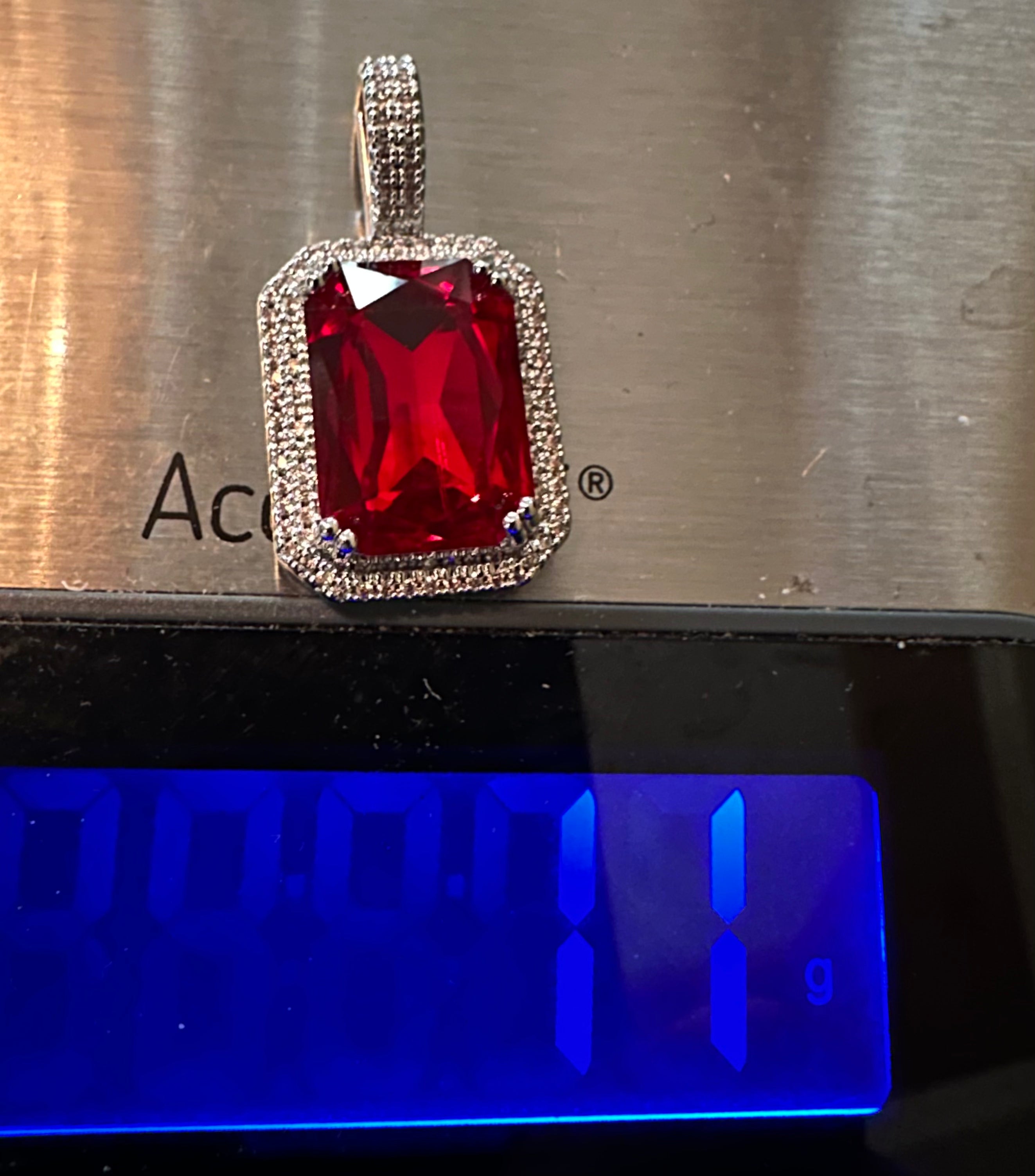 Ruby Red 5.2ct Lab Sim VVS1 Diamond Gemstone Sapphire Pendant