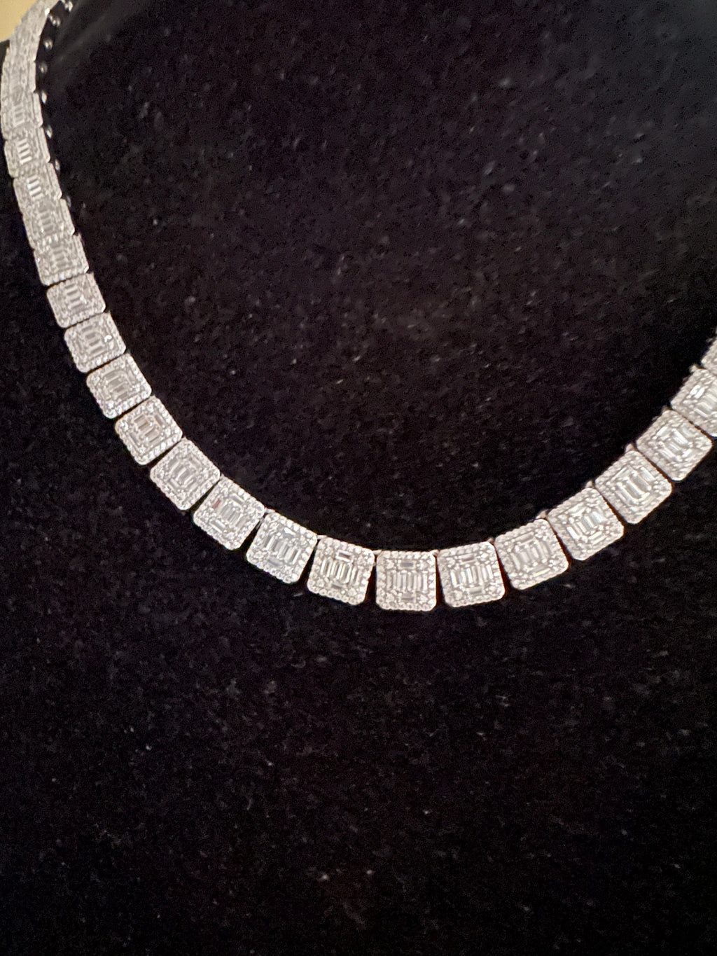 10mm Baguette Square Cushion-Cut Tennis Chain 124.6ct Lab Sim VVS1 Diamond Necklace