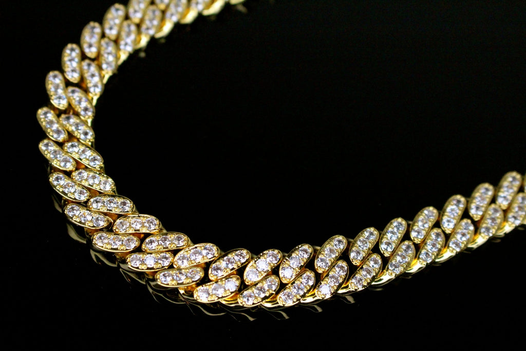 12mm Cuban Miami 62.8ctw Lab Sim VVS1 Diamonds Necklace - Gold