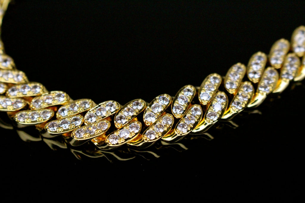 12mm Cuban Miami 62.8ctw Lab Sim VVS1 Diamonds Necklace - Gold