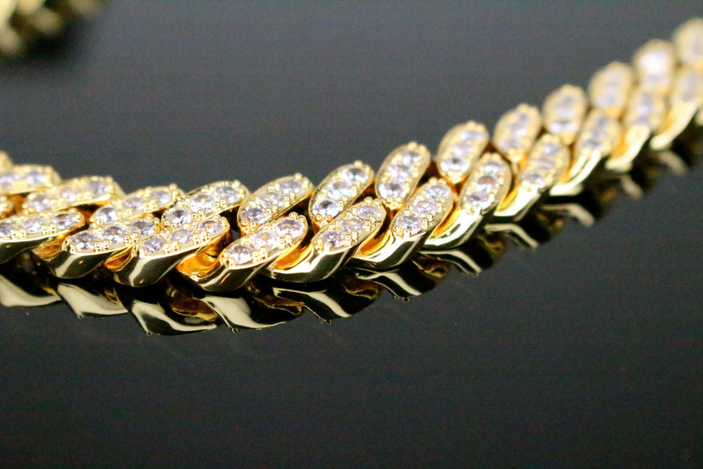12mm Cuban Miami 62.8ctw Lab Sim VVS1 Diamonds Necklace - Gold