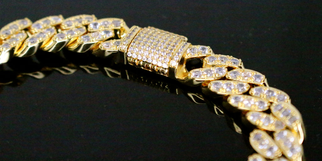 12mm Cuban Miami 62.8ctw Lab Sim VVS1 Diamonds Necklace - Gold