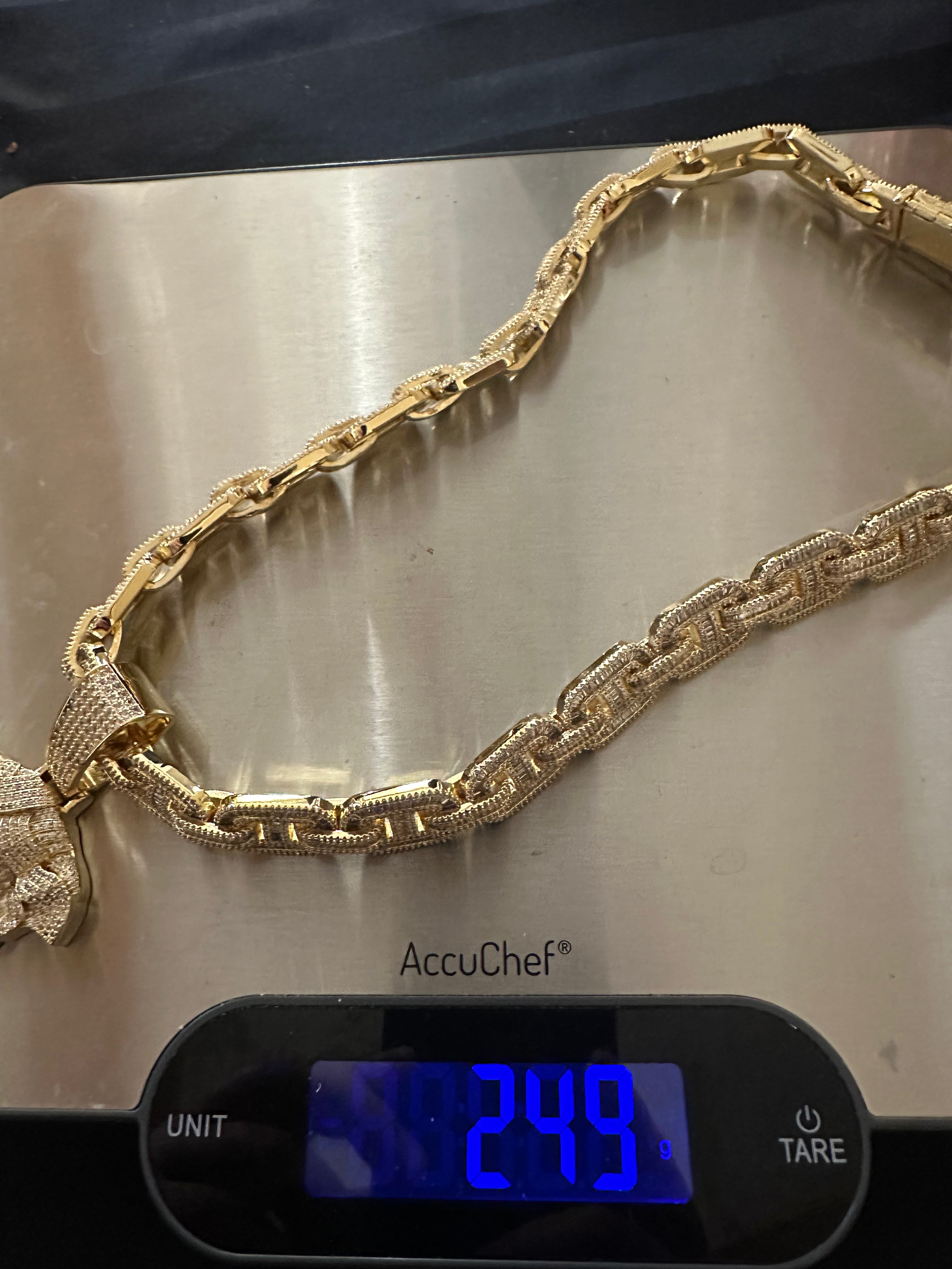 XXL MEDUSA 14mm Mariner Chain 96.8ct BAGUETTE Lab Sim VVS1 Diamond - GOLD