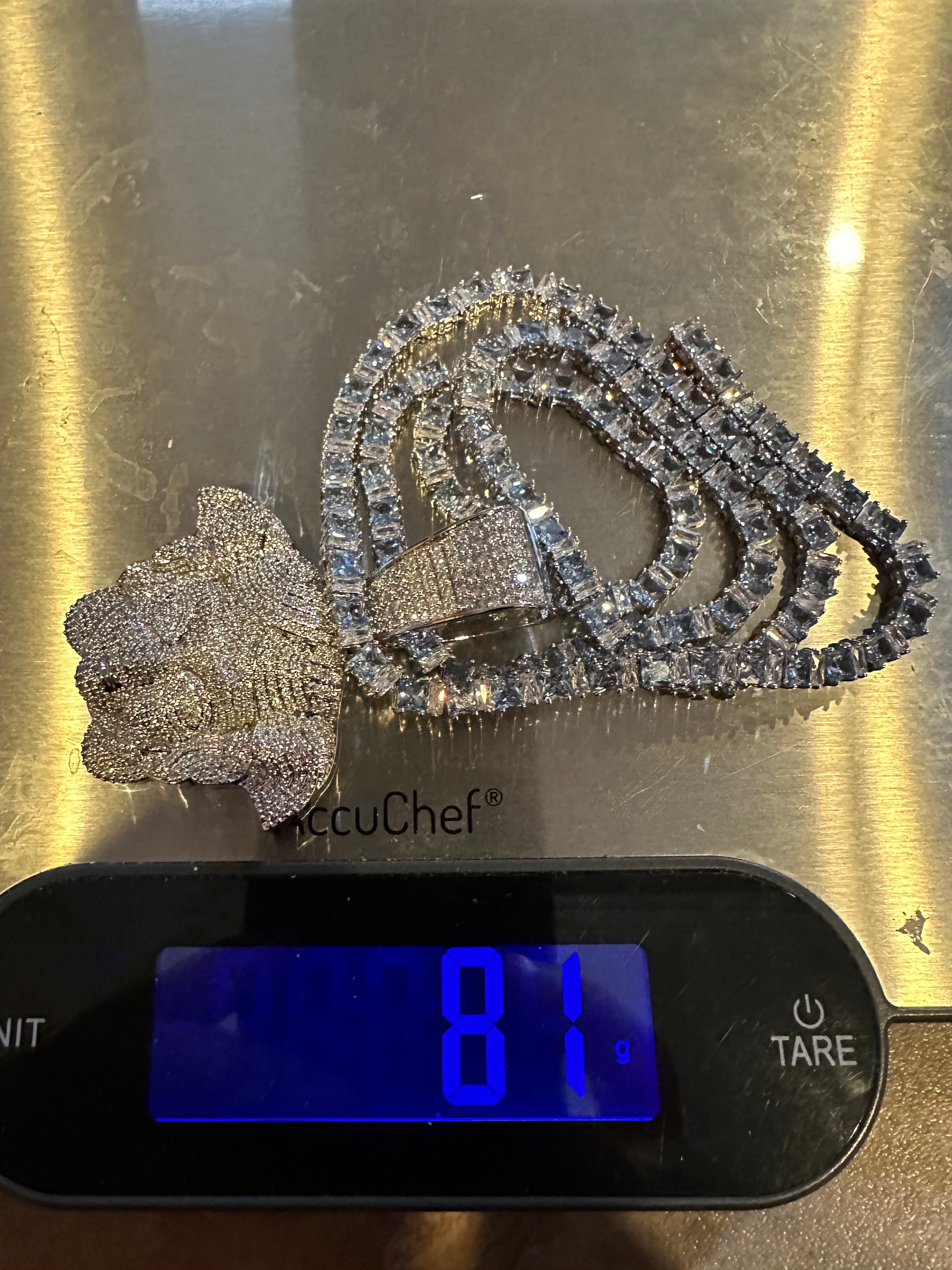 XXL MEDUSA HEAD Pendant 4mm Tennis 98.6ct BAGUETTE Lab Sim VVS1 Diamonds