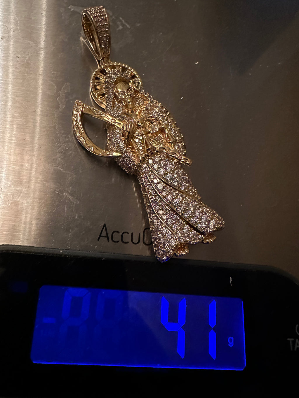 XL Santa Muerte 5.2ct Lab VVS1 Simulated Diamond Pendant