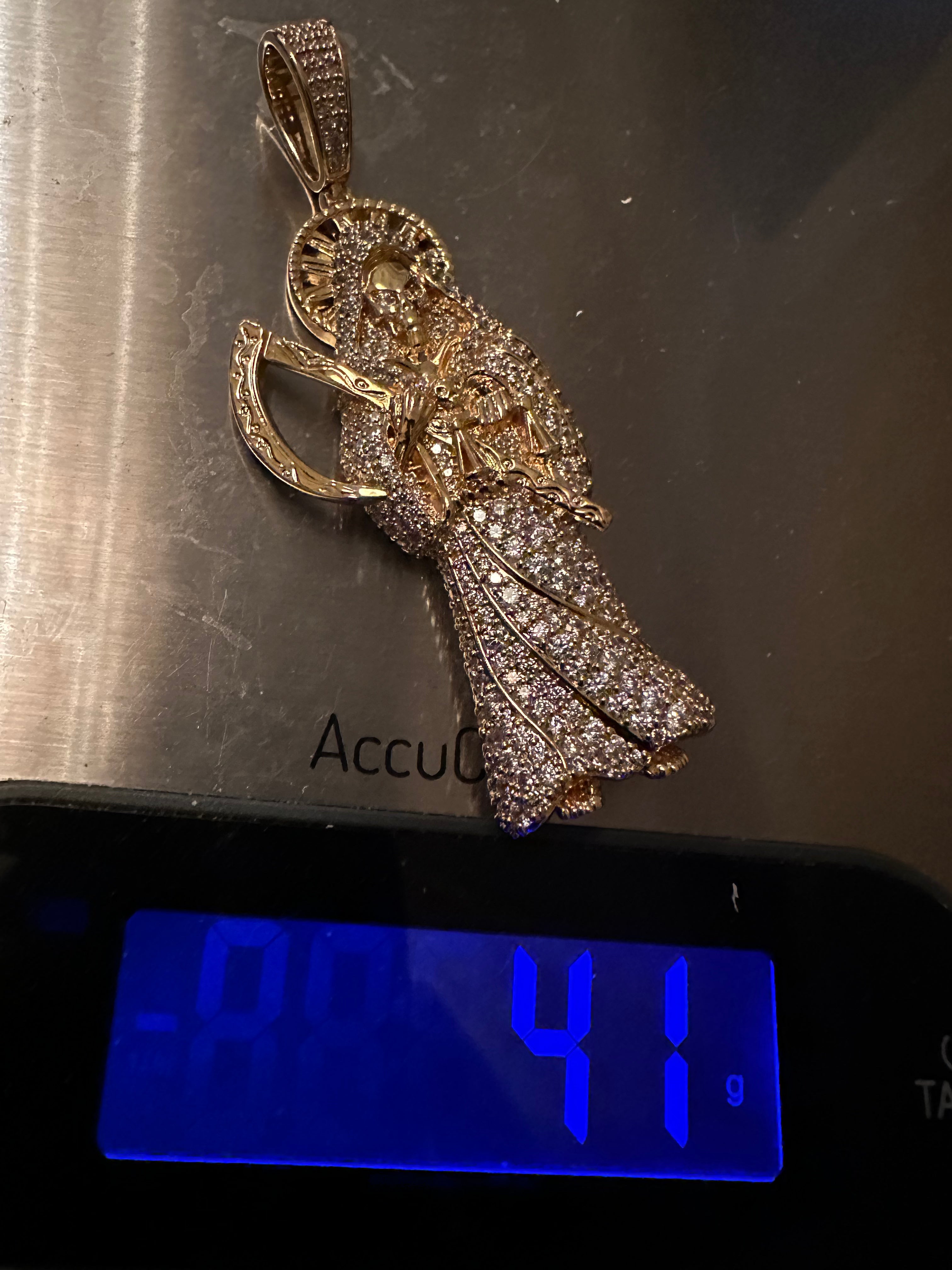 XL Santa Muerte 5.2ct Lab VVS1 Simulated Diamond Pendant