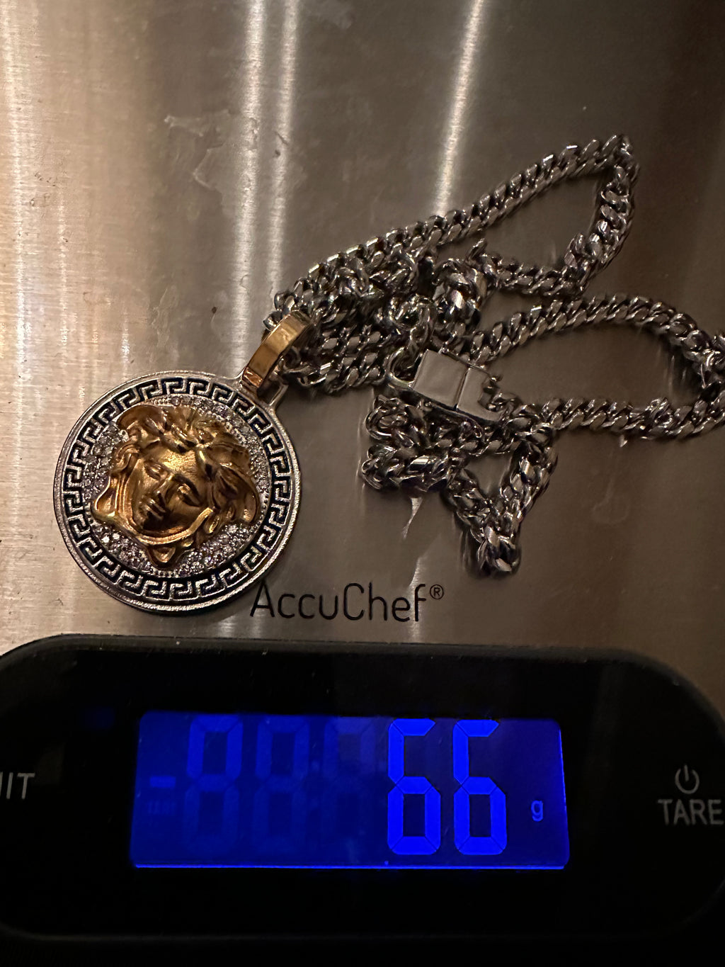 MEDUSA 2-Tone Versace Medallion Pendant Cuban Miami Lab Sim VVS1 Diamond Necklace Set