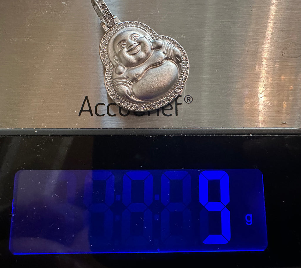 Happy Buddha GENUINE 925 Sterling Silver 2.2ct Lab VVS1 Sim Diamond Pendant 9g