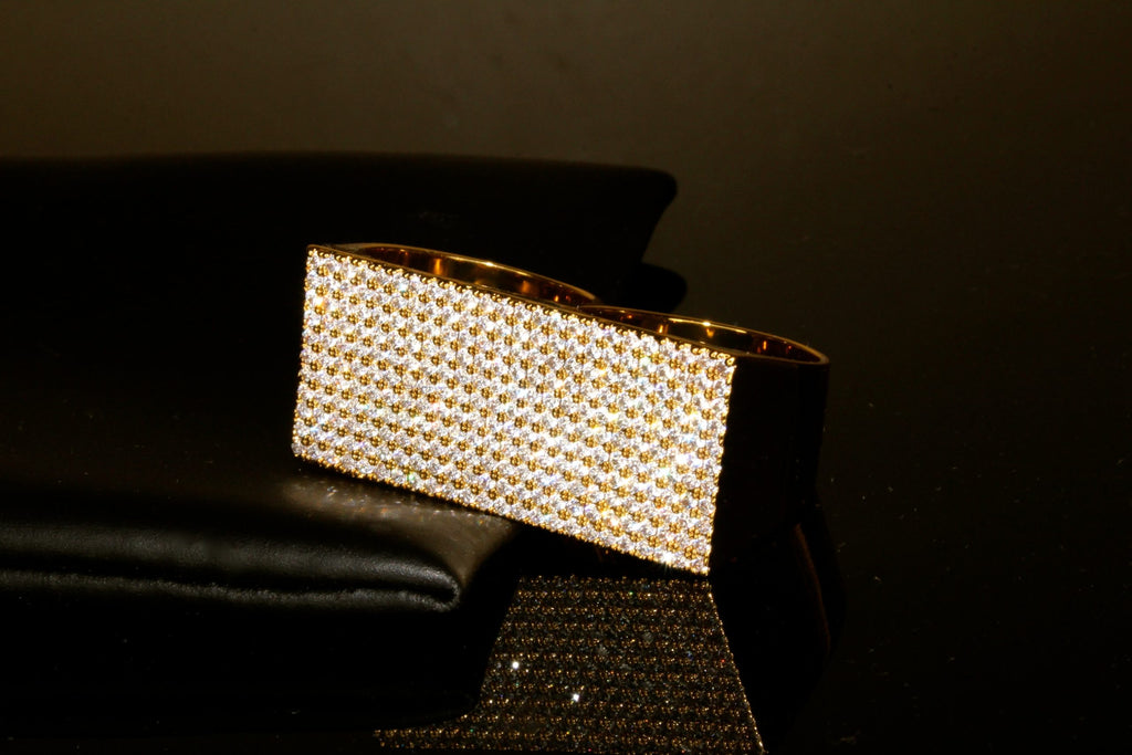 2-Finger Brass Knuckz 5ct Lab Sim VVS1 Diamonds Ring - Gold