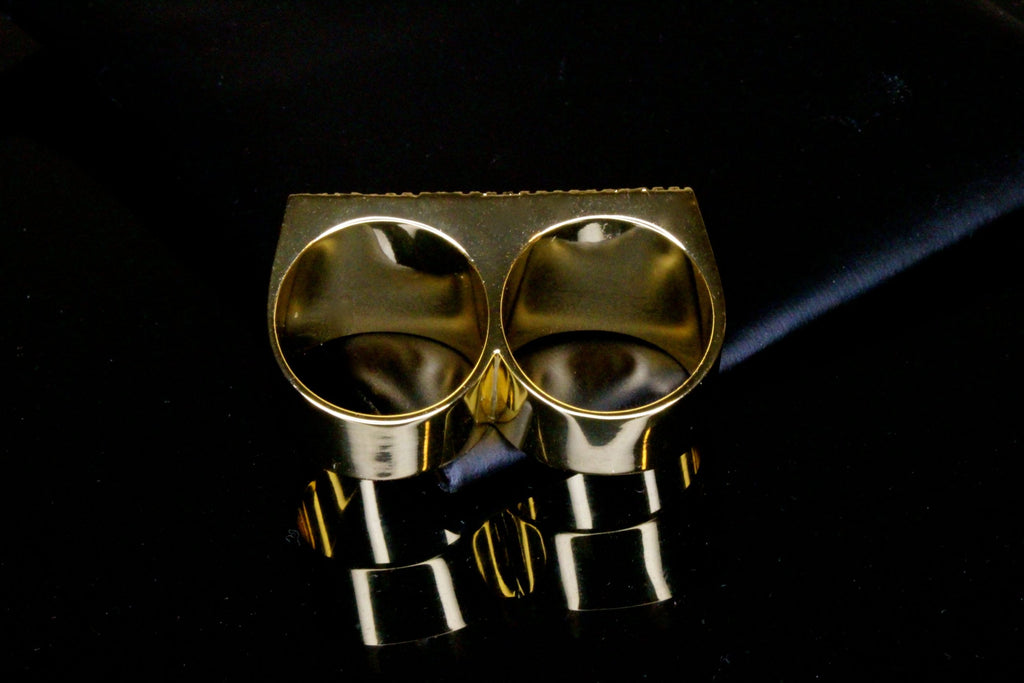 2-Finger Brass Knuckz 5ct Lab Sim VVS1 Diamonds Ring - Gold