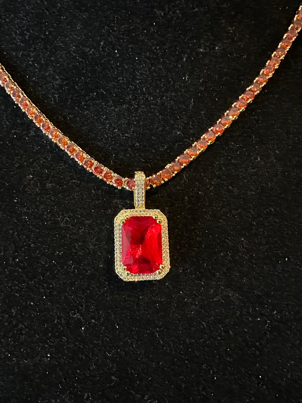 4mm Ruby Red Tennis Chain Necklace 62ct Lab Sim Diamond Pendant - Red SAPPHIRE
