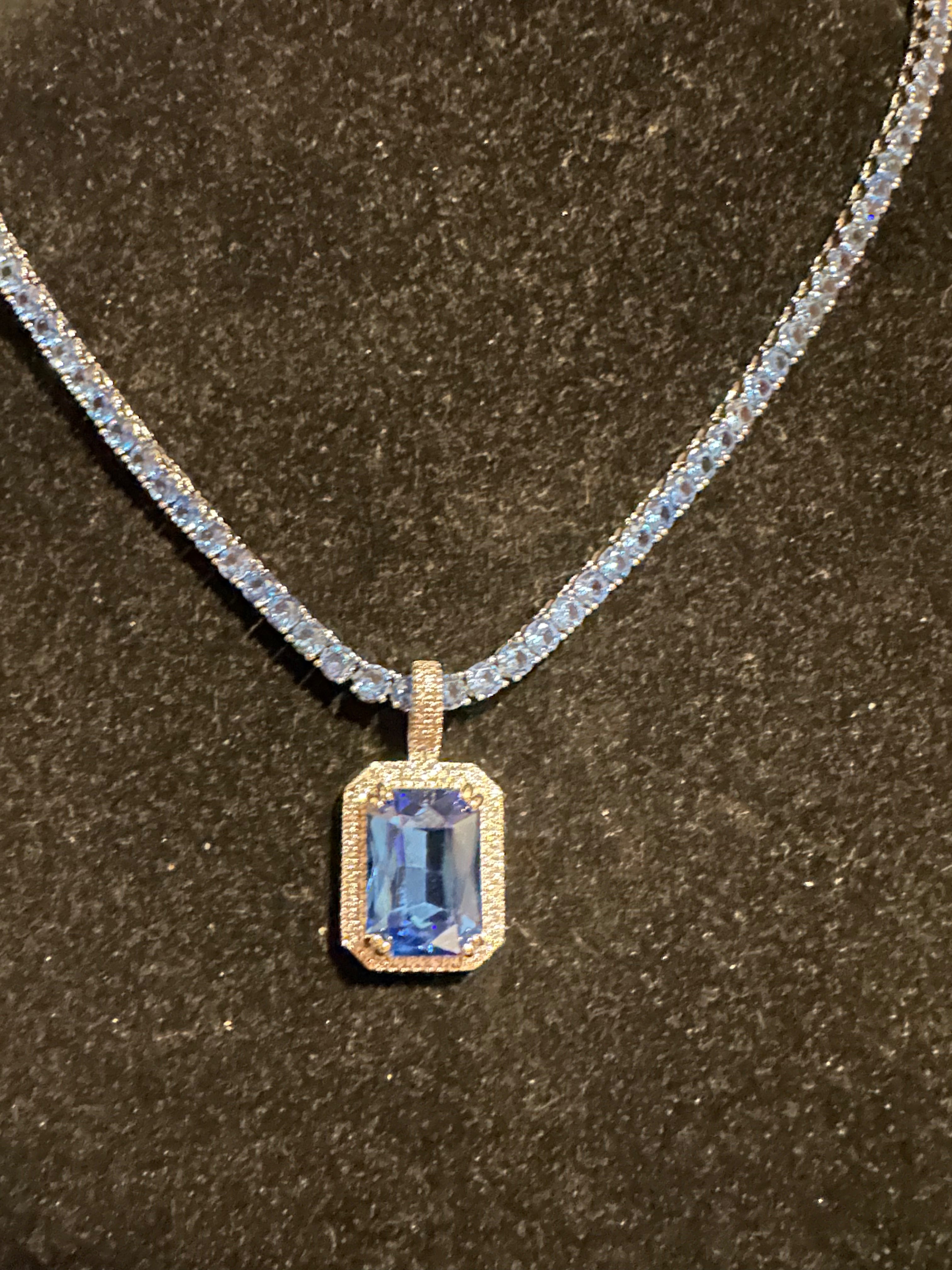 4mm True Blue Tennis Chain Necklace 62ct Lab Sim Diamond Pendant - BLUE SAPPHIRE