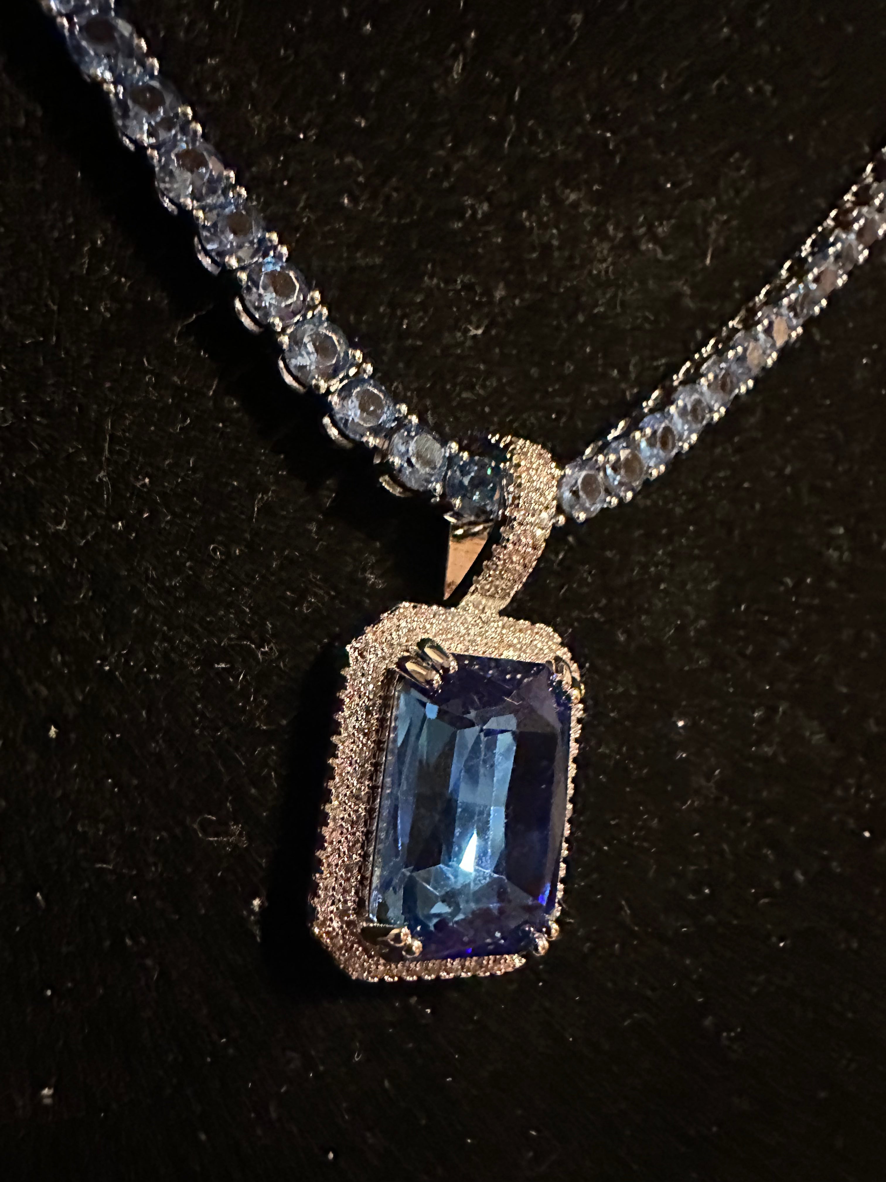 4mm True Blue Tennis Chain Necklace 62ct Lab Sim Diamond Pendant - BLUE SAPPHIRE