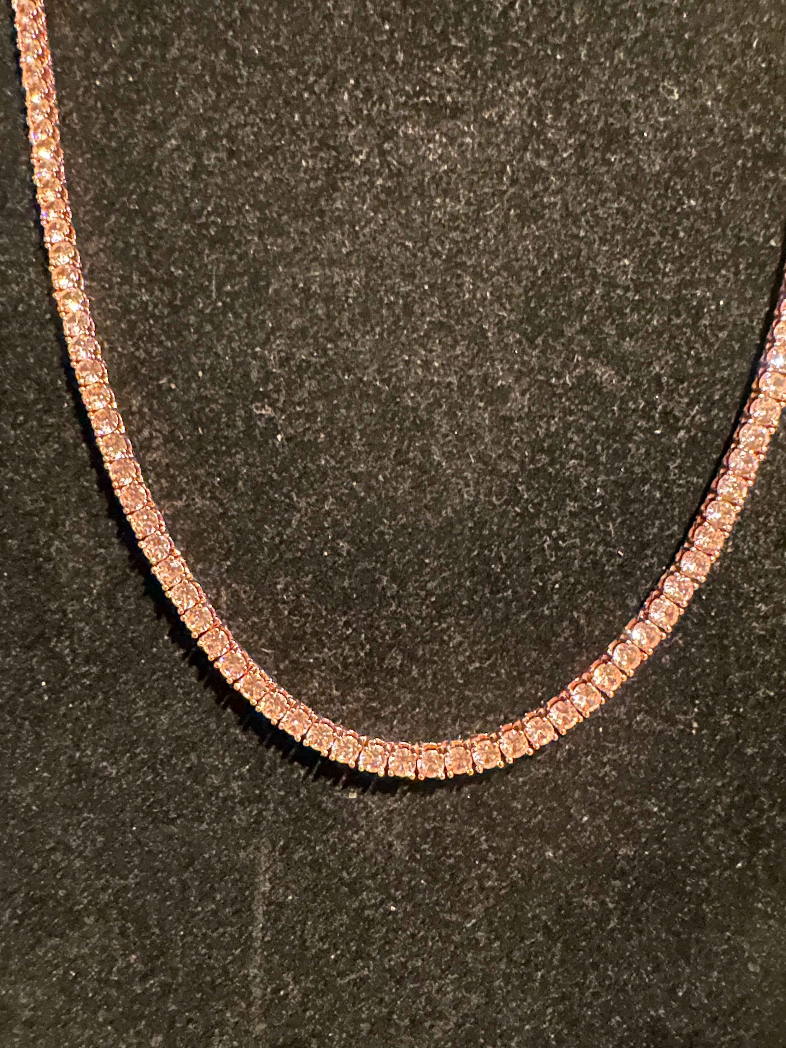 4mm Tennis Chain 70ct Lab Sim VVS1 Diamond Necklace - PINK Rose Gold