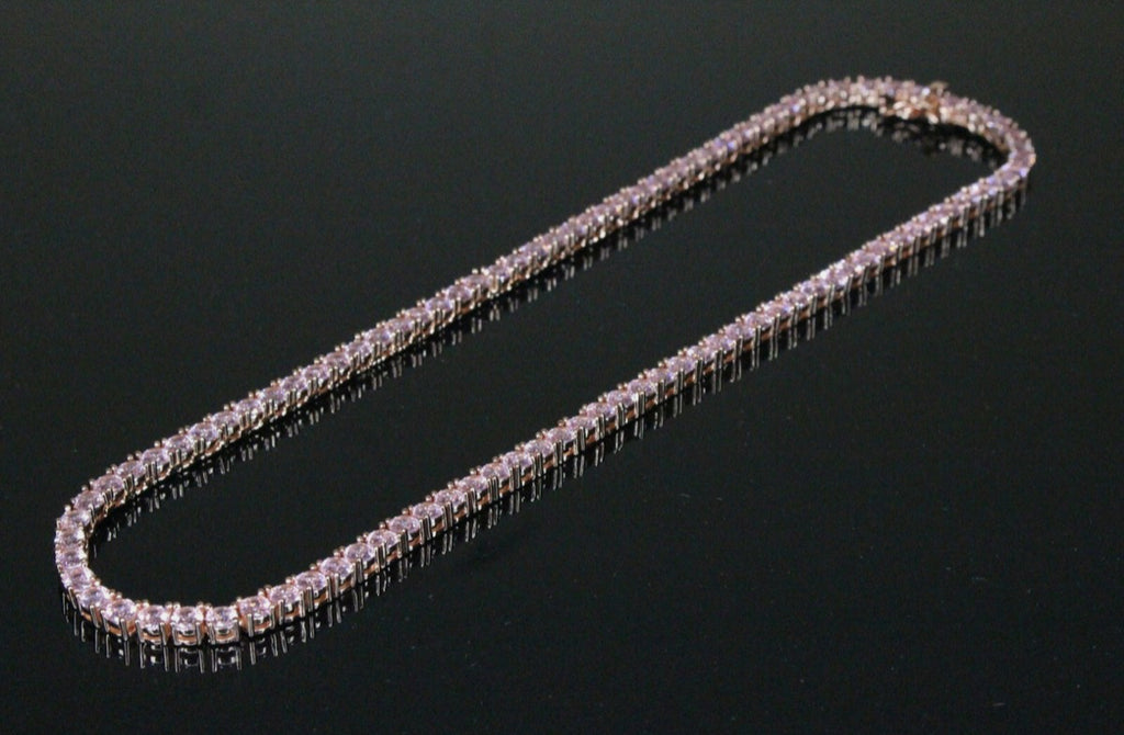 4mm Tennis Chain 70ct Lab Sim VVS1 Diamond Necklace - PINK Rose Gold