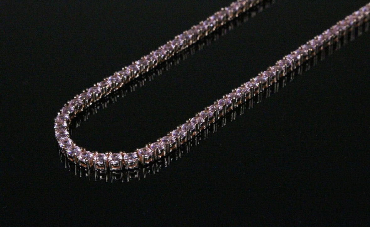 4mm Tennis Chain 70ct Lab Sim VVS1 Diamond Necklace - PINK Rose Gold