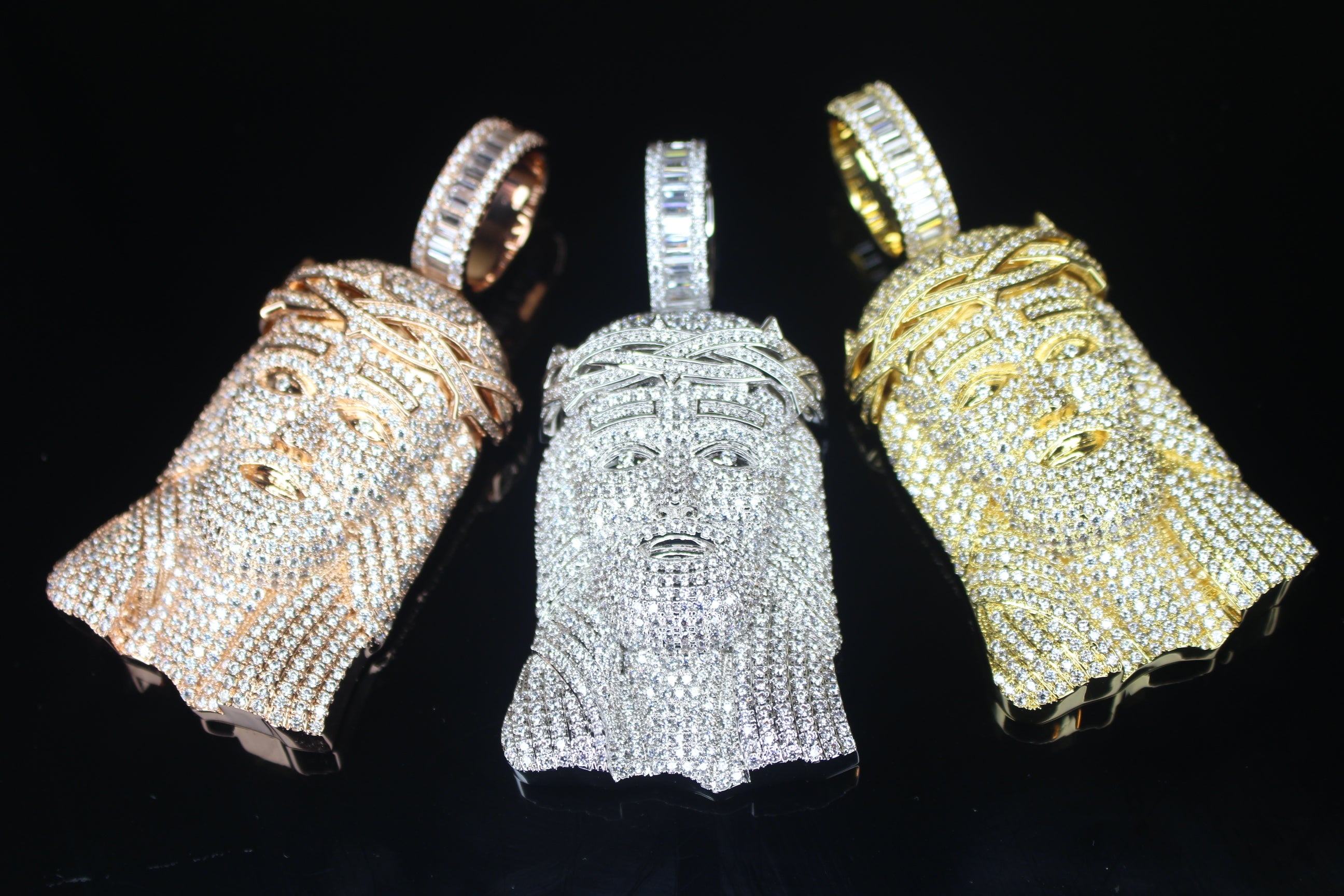 XXL JESUS HEAD MASSIVE Pendant 15.2ct Lab Sim BAGUETTE VVS1 Diamonds