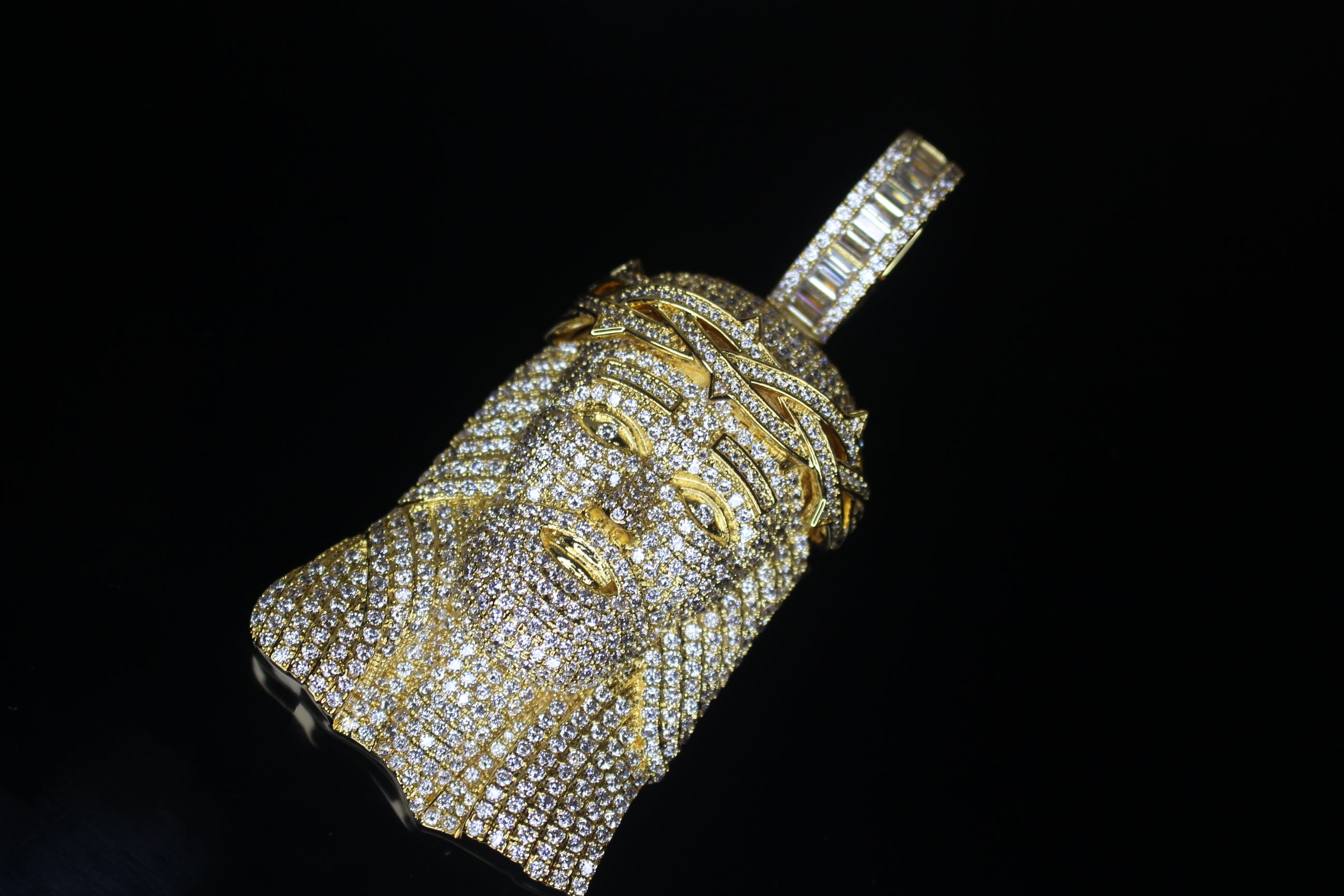 XXL JESUS HEAD MASSIVE Pendant 15.2ct Lab Sim BAGUETTE VVS1 Diamonds