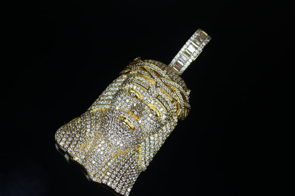 XXL JESUS HEAD MASSIVE Pendant 15.2ct Lab Sim BAGUETTE VVS1 Diamonds