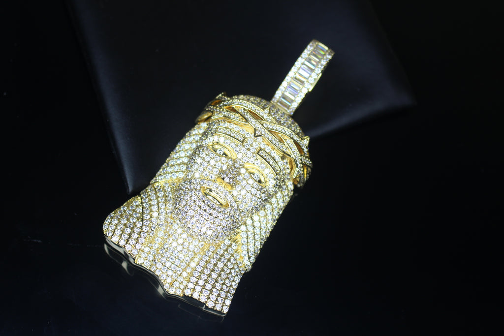 XXL JESUS HEAD MASSIVE Pendant 15.2ct Lab Sim BAGUETTE VVS1 Diamonds