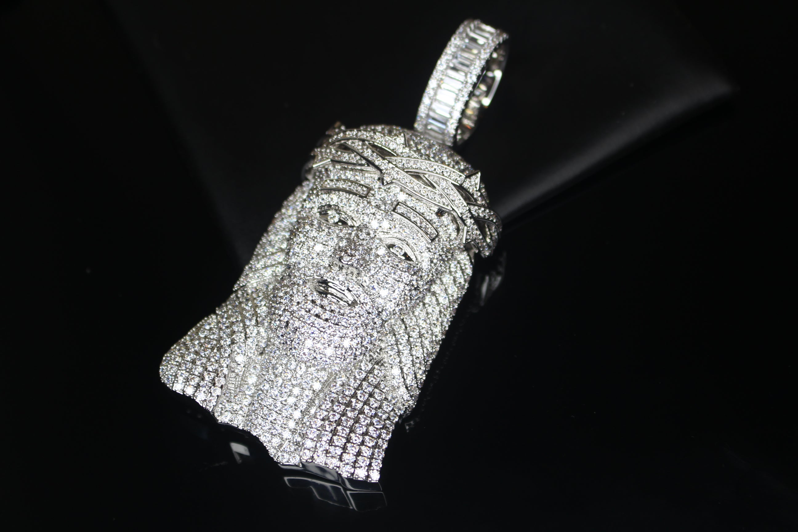 XXL JESUS HEAD MASSIVE Pendant 15.2ct Lab Sim BAGUETTE VVS1 Diamonds