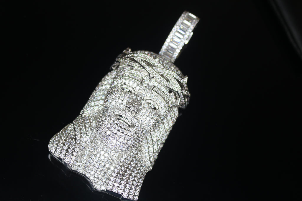 XXL JESUS HEAD MASSIVE Pendant 15.2ct Lab Sim BAGUETTE VVS1 Diamonds