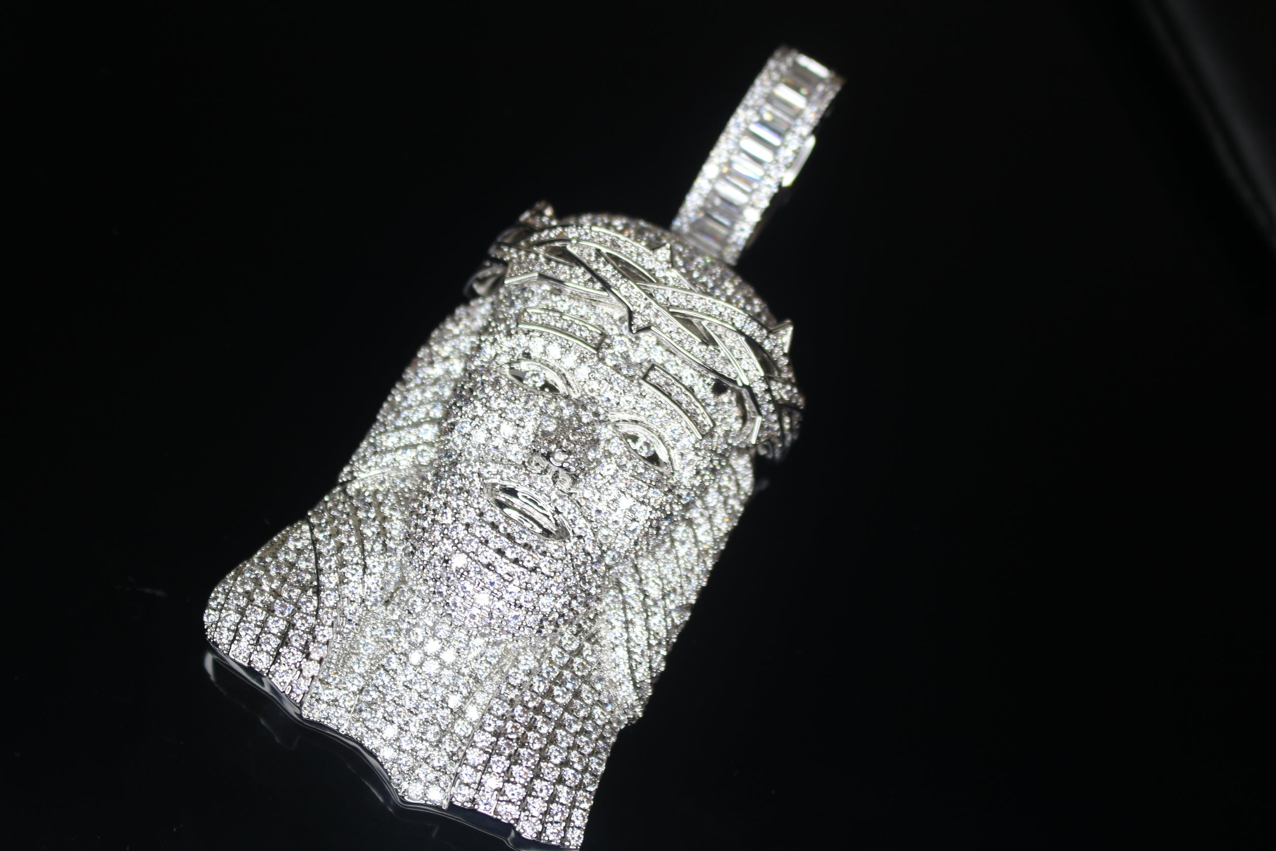 XXL JESUS HEAD MASSIVE Pendant 15.2ct Lab Sim BAGUETTE VVS1 Diamonds