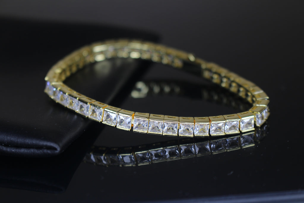 4mm Baguette Square Cushion-Cut Tennis Bracelet 15.75ct Lab Sim Diamonds- Gold