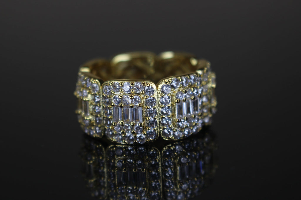 10mm Baguette 4.2ct Lab VVS1 Sim Diamond Ring Gold