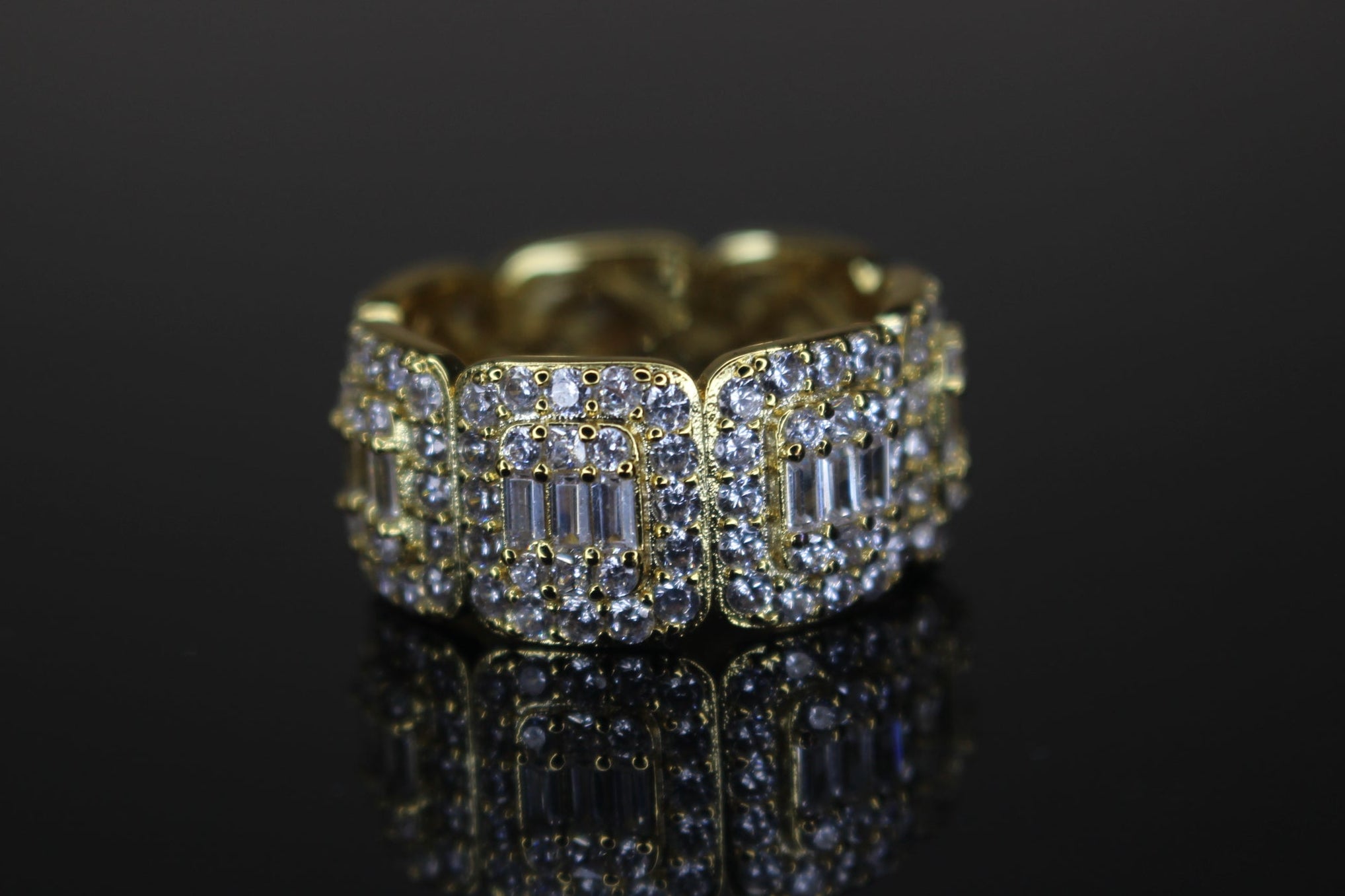 10mm Baguette 4.2ct Lab VVS1 Sim Diamond Ring Gold