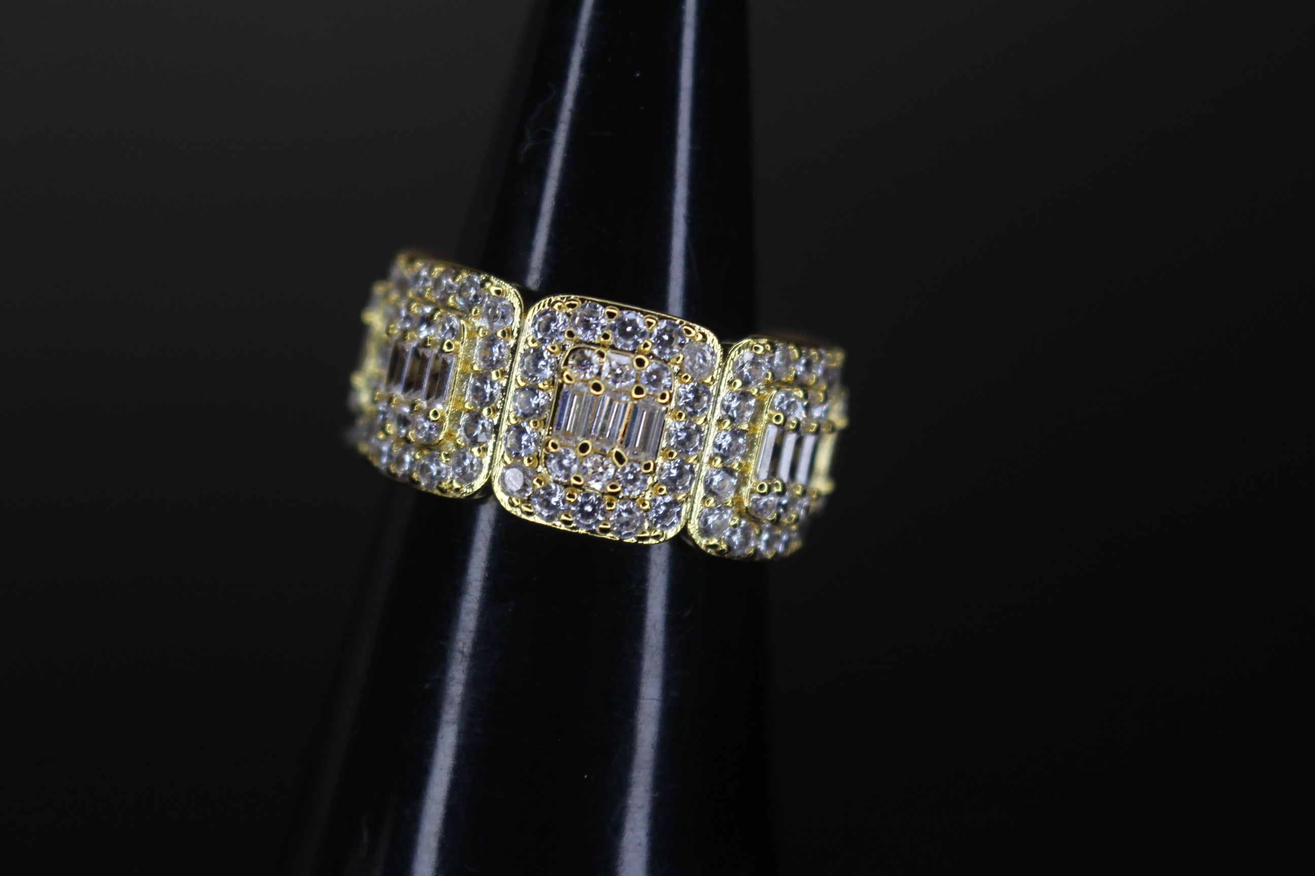 10mm Baguette 4.2ct Lab VVS1 Sim Diamond Ring Gold