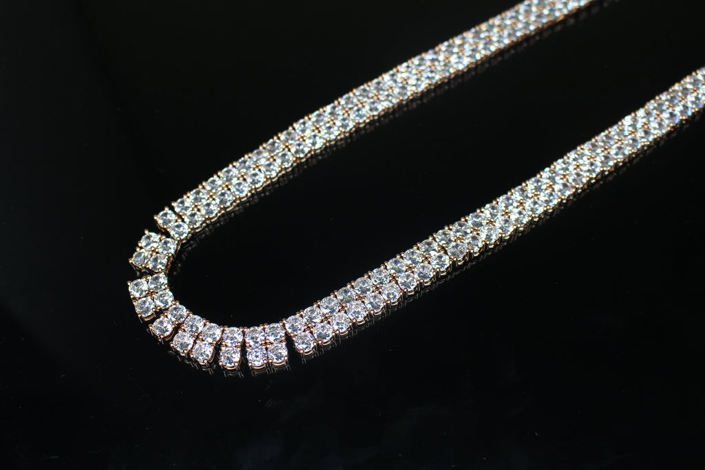 10mm Double Row Tennis Chain 182ct Lab Sim VVS1 Diamond Necklace - Rose Gold