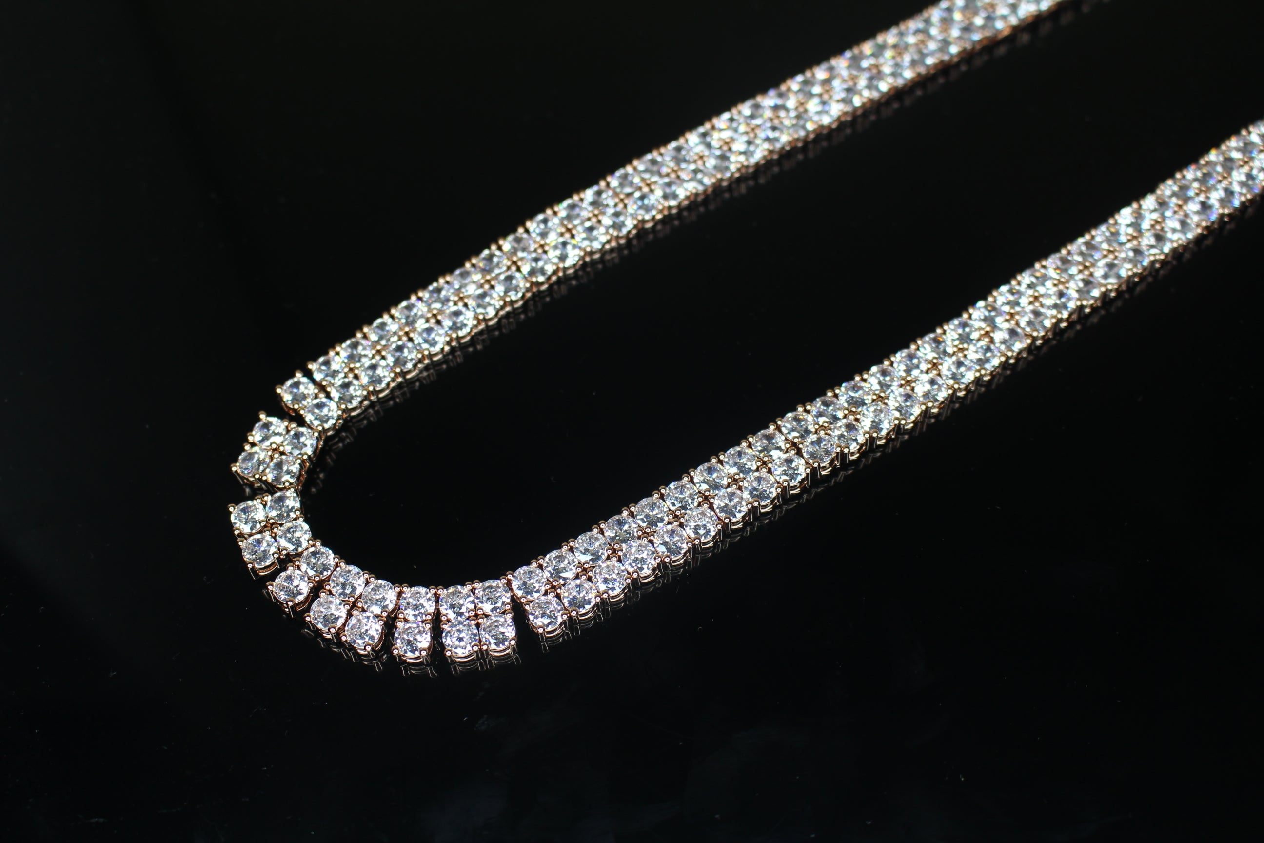 10mm Double Row Tennis Chain 182ct Lab Sim VVS1 Diamond Necklace - Rose Gold