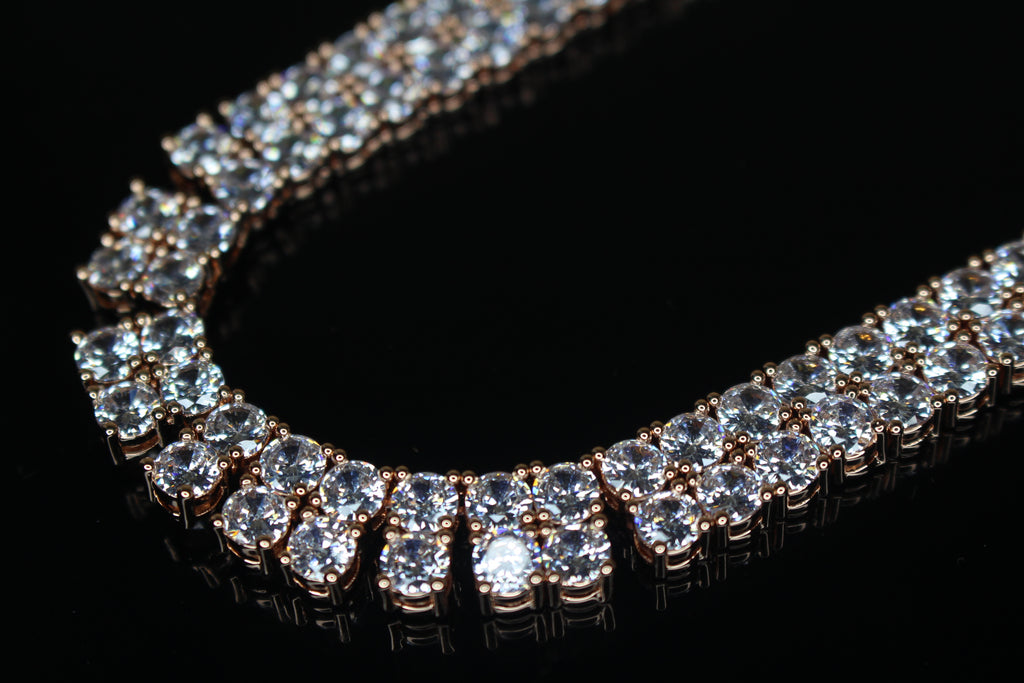 10mm Double Row Tennis Chain 182ct Lab Sim VVS1 Diamond Necklace - Rose Gold