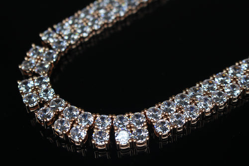 10mm Double Row Tennis Chain 182ct Lab Sim VVS1 Diamond Necklace - Rose Gold
