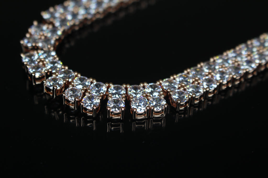 10mm Double Row Tennis Chain 182ct Lab Sim VVS1 Diamond Necklace - Rose Gold