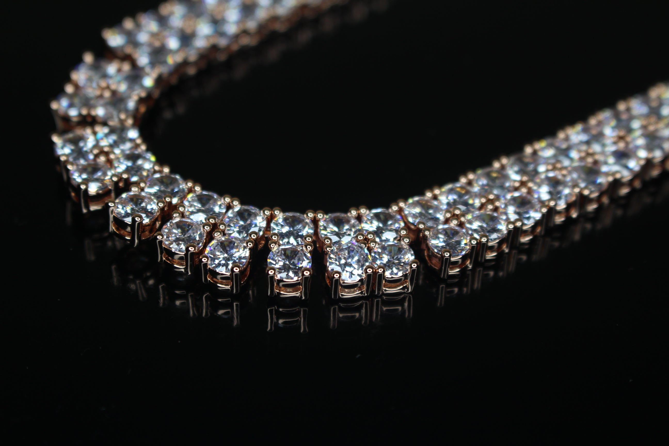 10mm Double Row Tennis Chain 182ct Lab Sim VVS1 Diamond Necklace - Rose Gold